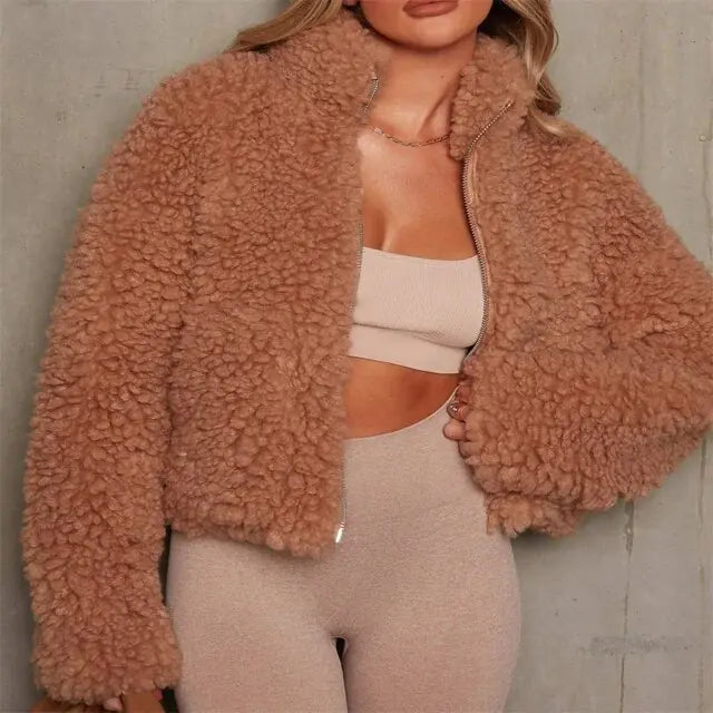 Ariana - Stijlvolle vrouwen pluche zip-up jas