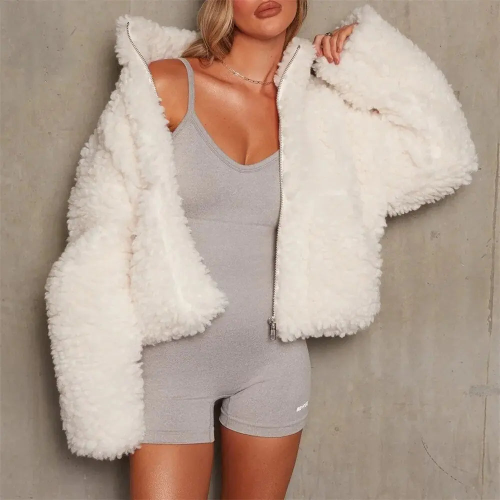 Ariana - Stijlvolle vrouwen pluche zip-up jas