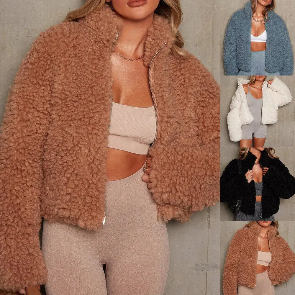 Ariana - Stijlvolle vrouwen pluche zip-up jas
