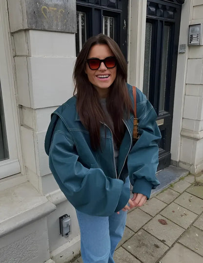PU Leather Bomber Jacket 
