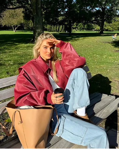 PU Leather Bomber Jacket 
