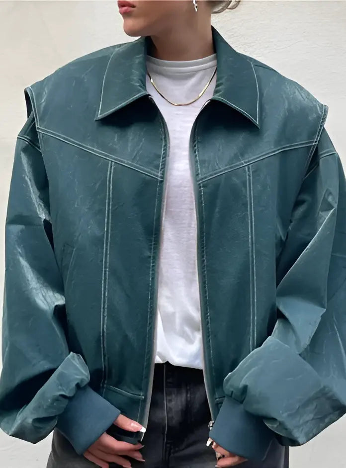 PU Leather Bomber Jacket 