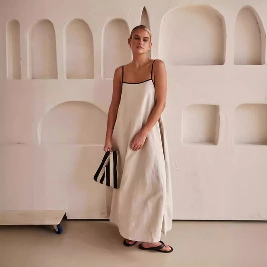 Bellivia™ | CONTRAST LINNEN MAXI JURK