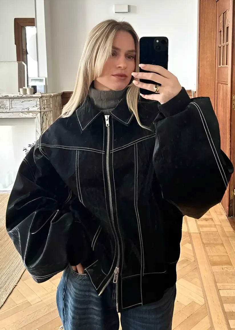 PU Leather Bomber Jacket 