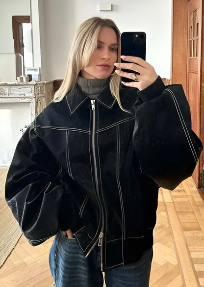 PU Leather Bomber Jacket 