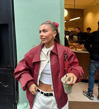PU Leather Bomber Jacket 
