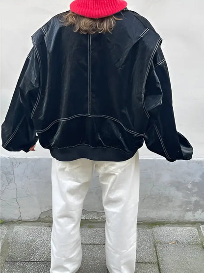 PU Leather Bomber Jacket 