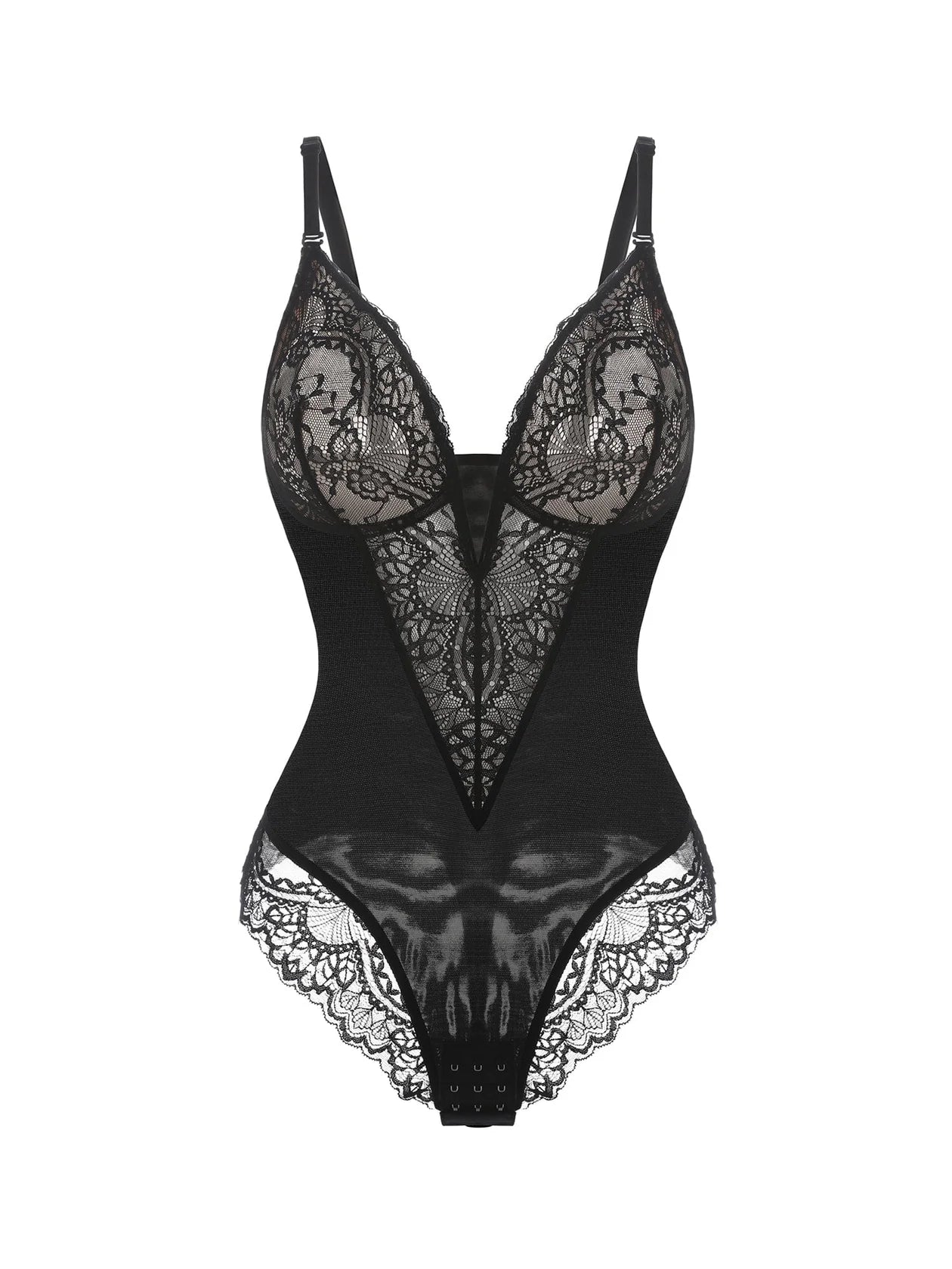 KANTEN BODYSUIT MET DIEPE V-HALS