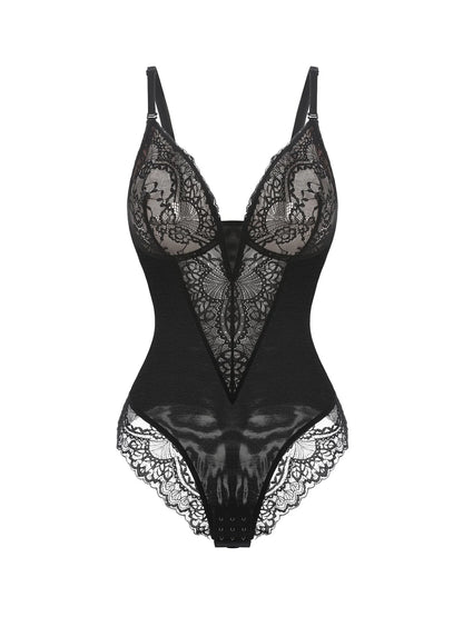 KANTEN BODYSUIT MET DIEPE V-HALS